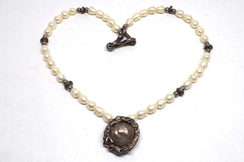 Amazing Sterling Silver and Pearl Brutalist Necklace